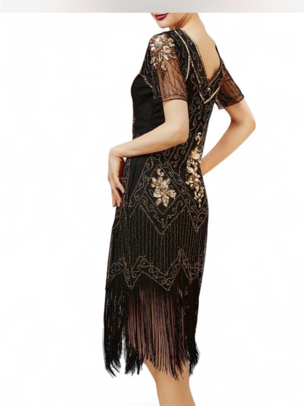Babeyond Elegant Black and Gold Fringe Dress Fashion classic - Picture 2 of 11